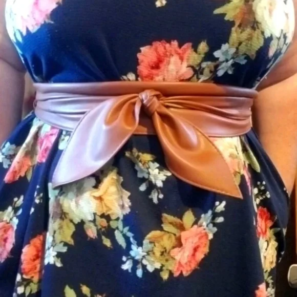 Plus size brown faux leather corset wide waist boho cinch obi belt - Picture 8 of 11